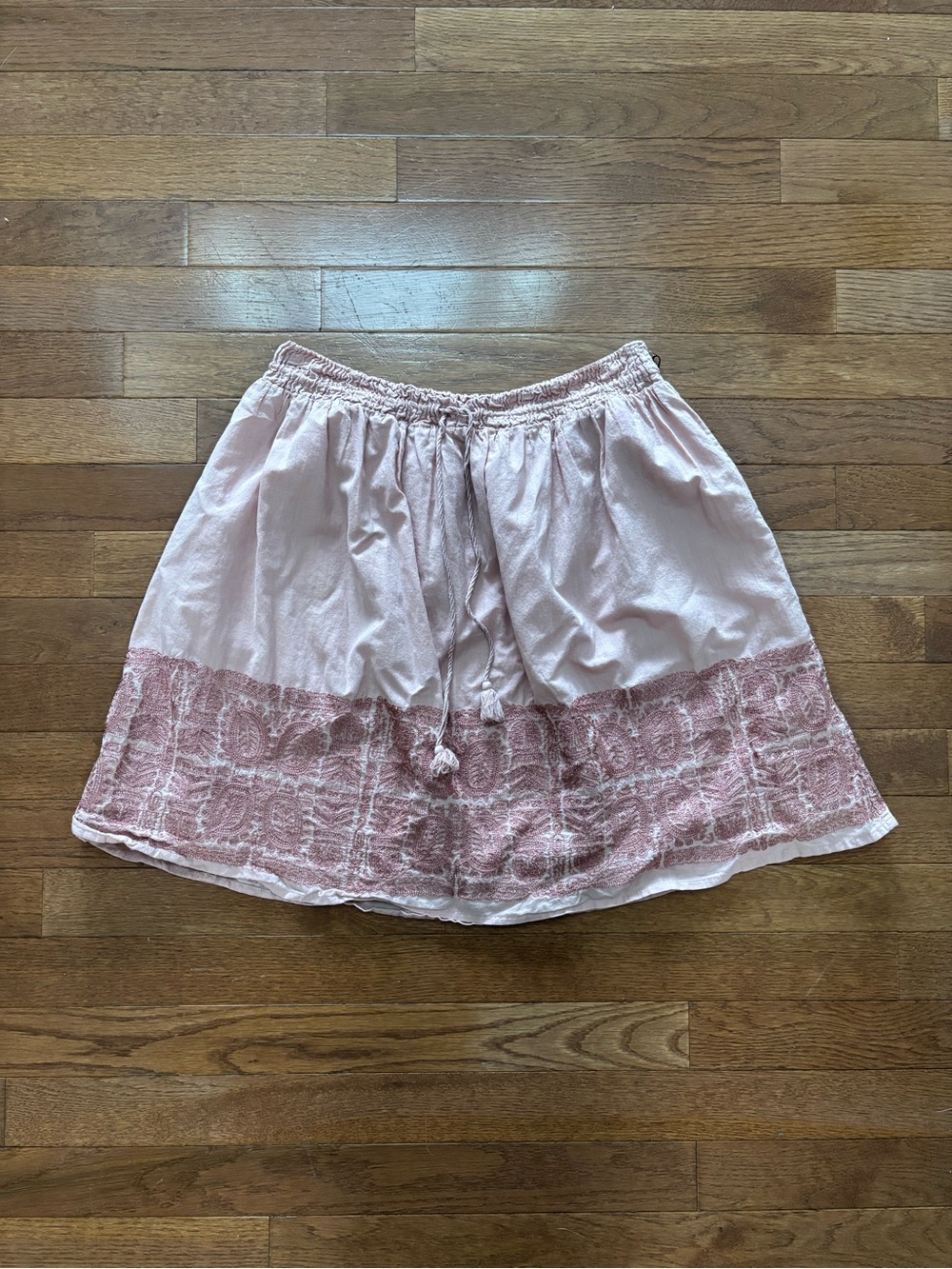 J. Crew Blush Cotton Embroidered Mini Skirt with Drawstring Tassels